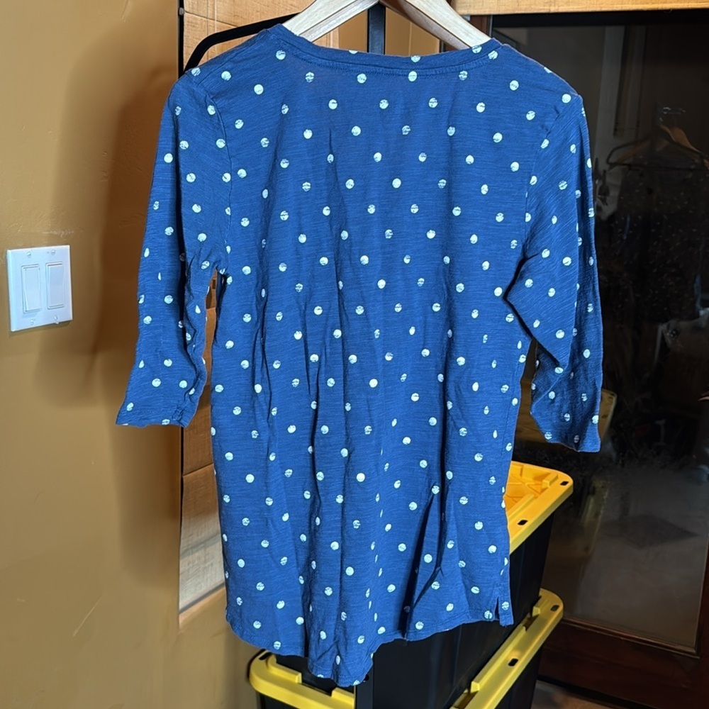 Lane Bryant Navy Blue White Polka Dot Top 1X 14/16 Elbow Sleeve Cotton Modal - Picture 7 of 7